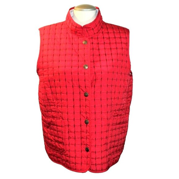 Quilted Vest Reversible Womens Size Large Red White Pockets Buttons Lightweight - Picture 2 of 6